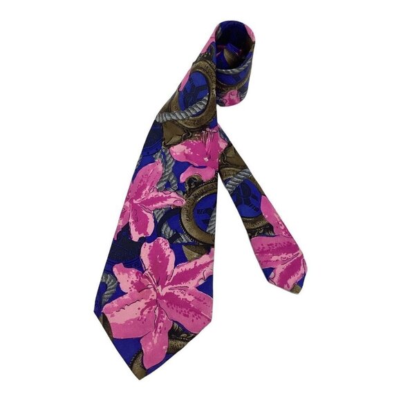 GIANFRANCO FERRE Blue Flower Print Luxury Silk Tie Made In Italy W:4